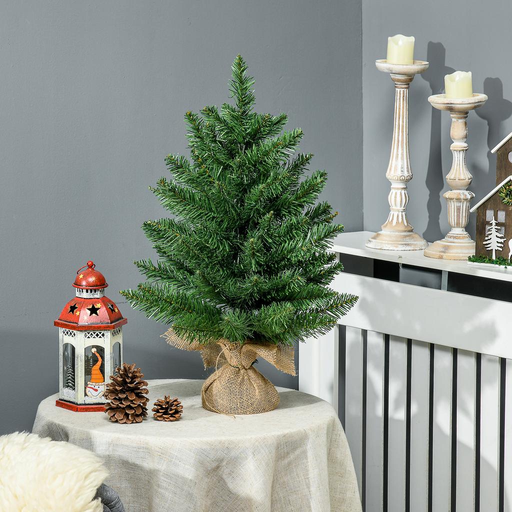 Mini Christmas Tree 55cm with 50 Thick Branches and Realistic Needles In PVC, Base In Cement and Jute