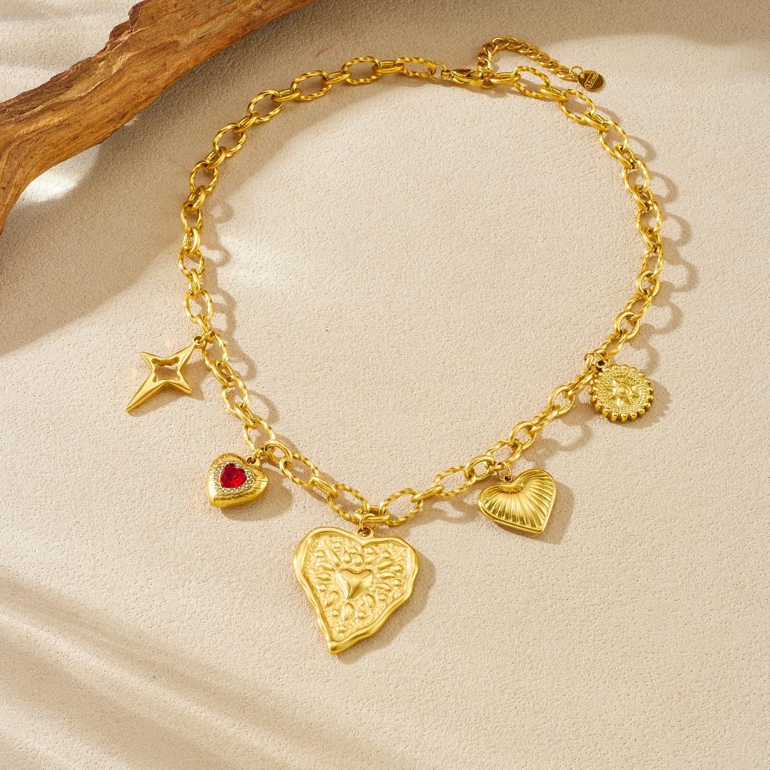 316L Stainless Steel Creative Texture Heart Roller Star Pendant Necklace Women Trendy Chic Clavicle Chain Jewelry Gifts