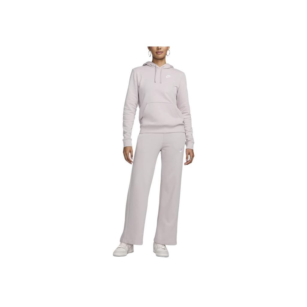 Nike Sportswear Club Logo Embroidery Solid Color Elastic Waist Mid Rise Wide Leg Knit Sports Pants Women Pants Platinum-Purple FB2728-019
