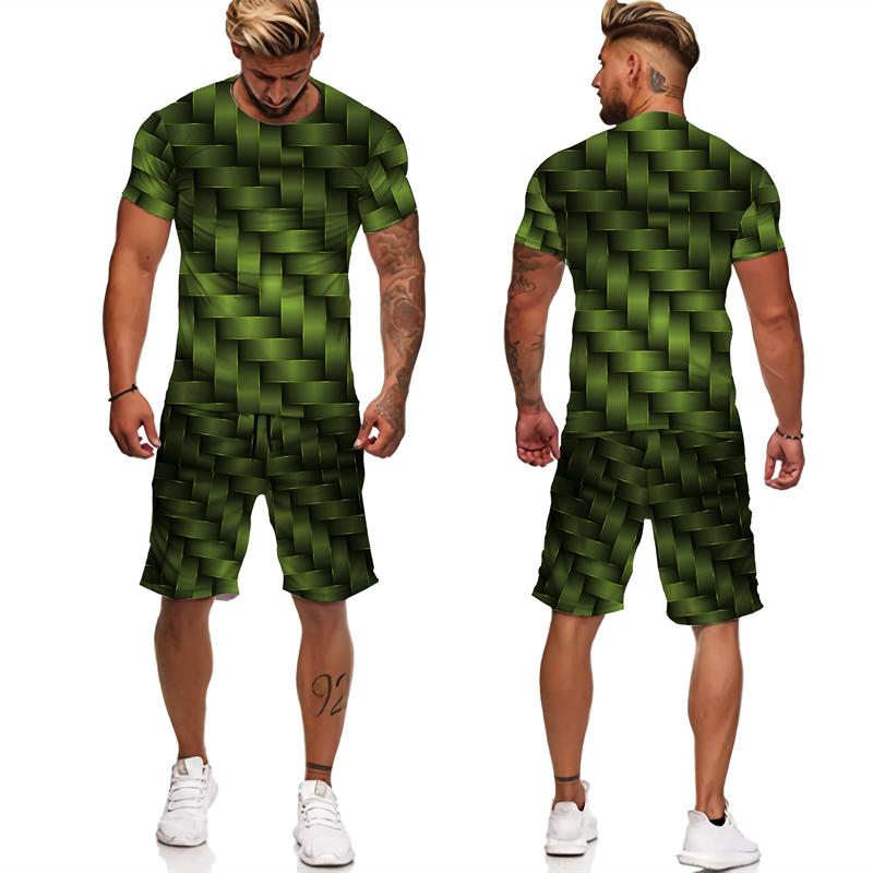 Chándales con estampado abstracto para hombre, camisetas/pantalones cortos/conjuntos con estampado geométrico 3D, ropa informal estilo Hip Hop, trajes de 2 piezas Harajuku para parejas