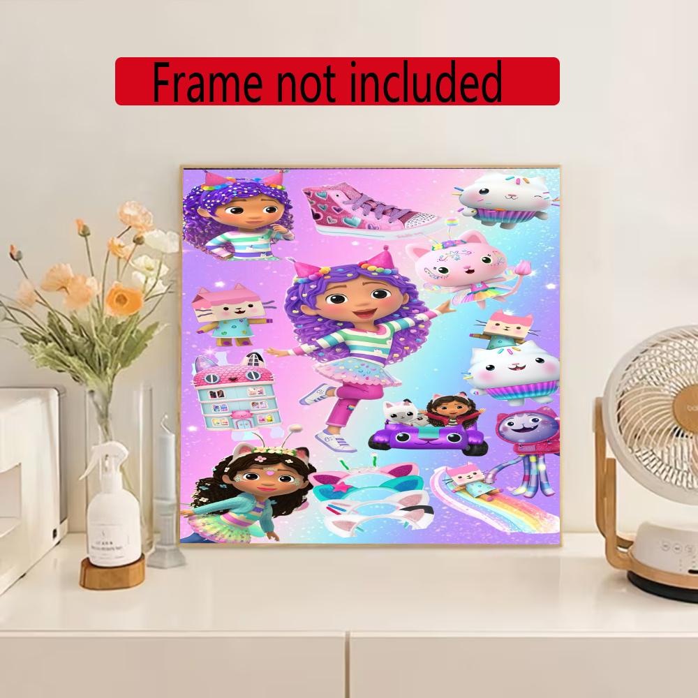 Cartoon Cute Gabbys 5D Round Diamond Painting Kit Diamond Embroidery Painting Rhinestones Mosaic Frameless Handwork Decoration Arts