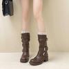 British Style Platform High-heeled Martin Boots Women's Autumn and Winter Fashion Versatile Design Belt Buckle Heightening Fashion Boots Short Boots