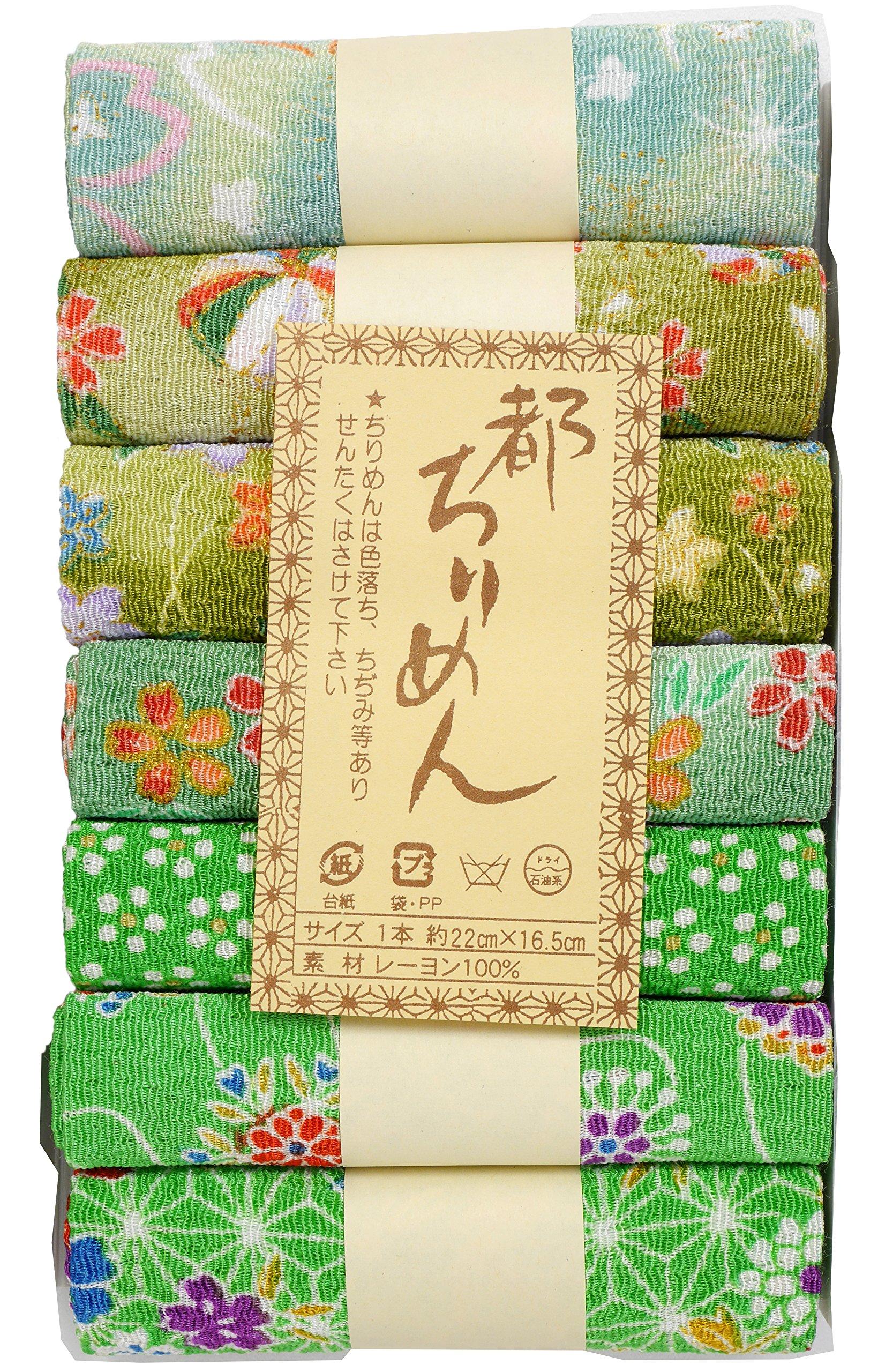 

Nishimura Shoji Shoten Miyako Chirimen Fabric Cut Cloth Assortment 7 Set, Patterns, Green, GA-3