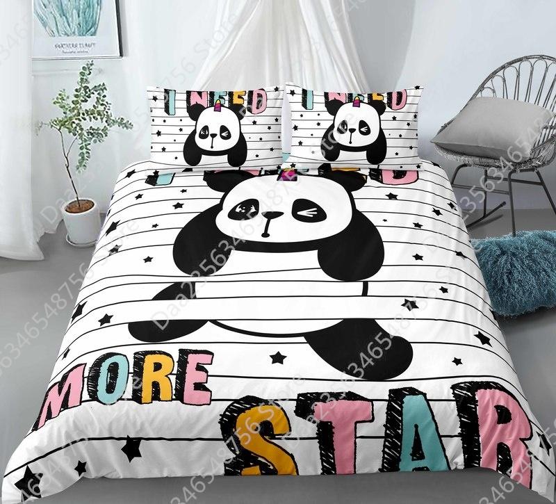 New Panda Bedding Set Single Twin Full Queen King Size Cartoon Animals Bed Set Aldult Kid Bedroom Duvetcover Sets 3D Anime 043