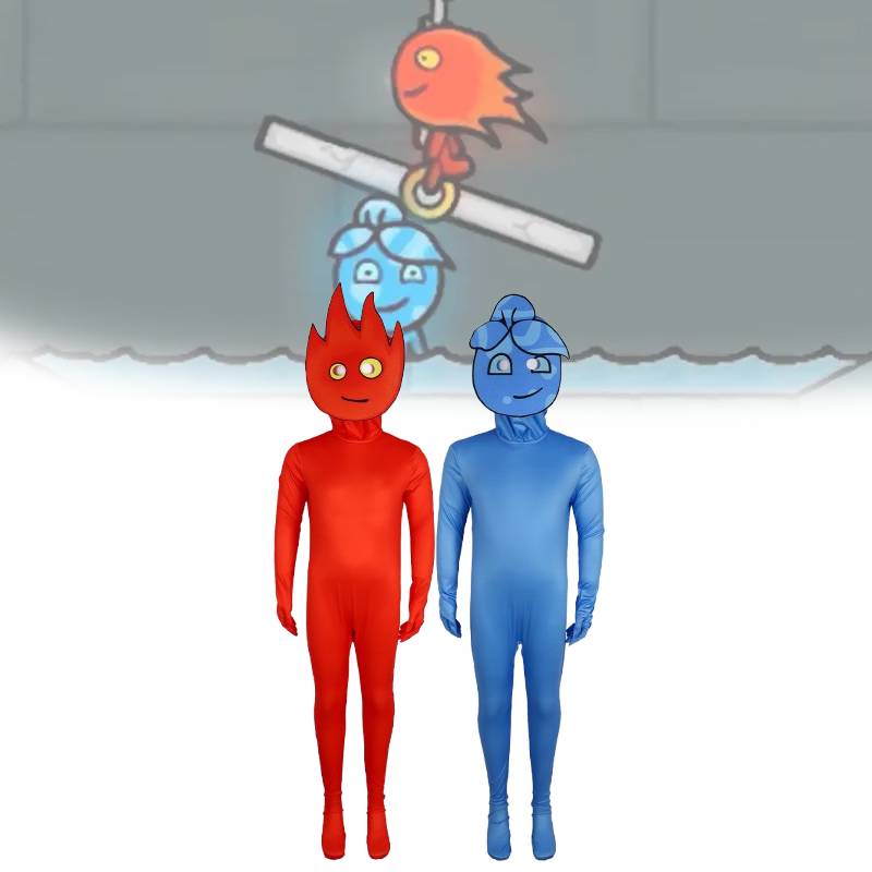 Watergirl And Fireboy Cosplay Costume Cartoon Jumpsuits Halloween Party Garment
