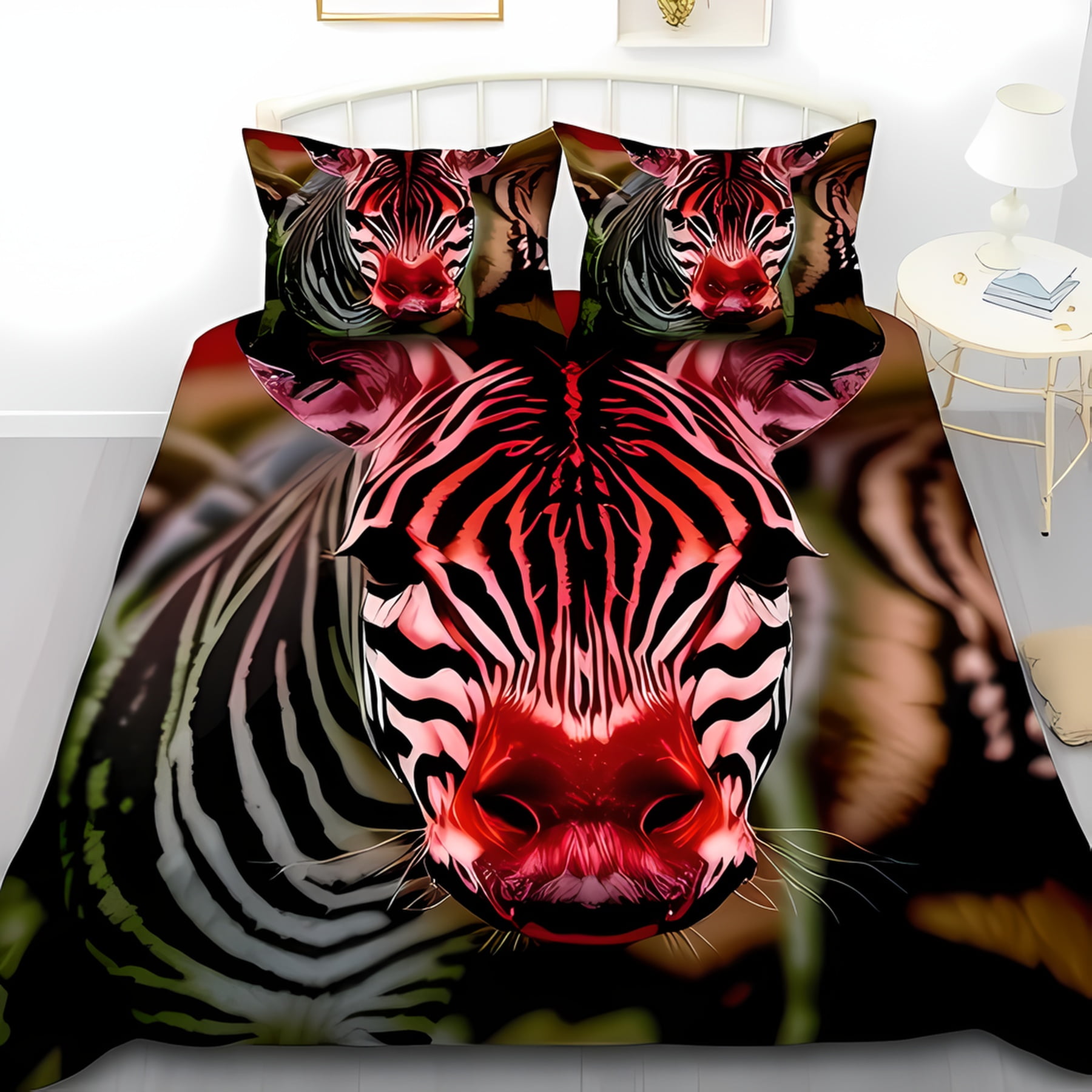 Monika Chen Unisex Blue Vibrant Zebra Print Duvet Cover Set Playful Stylish Bedding Suitable Children Kids And Adults Warm Soft And Breathable
