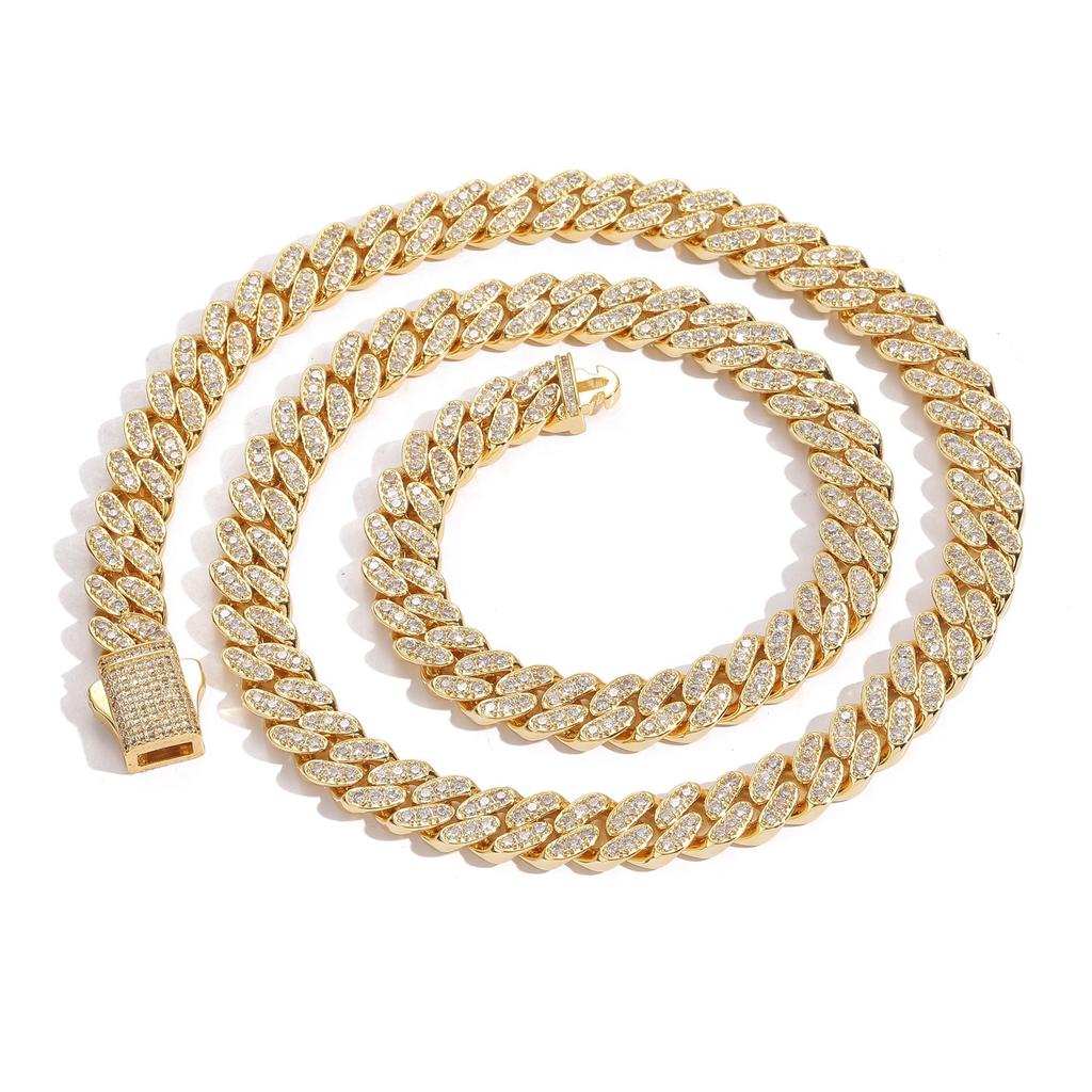 BES 10MM Iced Out Cuban Link Chain Cubic Copper Zirconia Necklace Hip Hop Bracelet Women Man Hip Hop Jewelry
