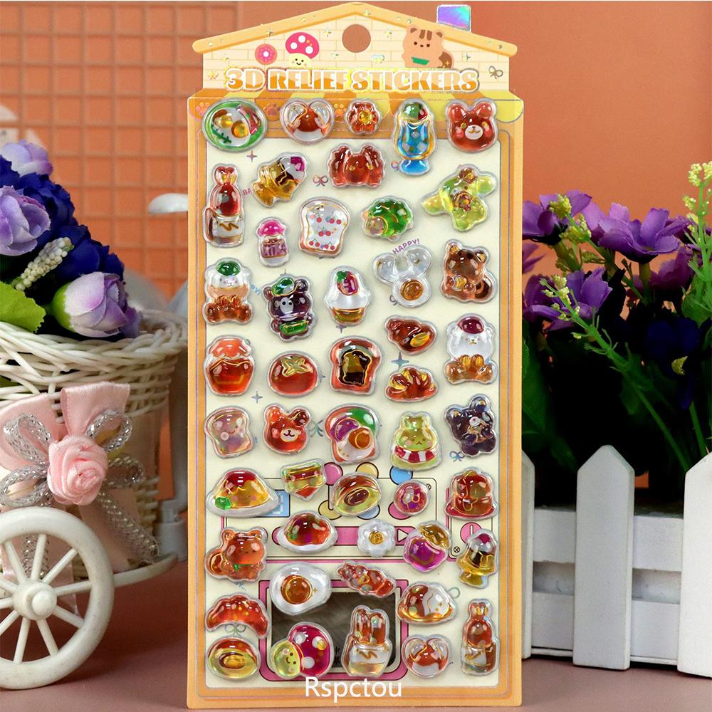 1pcs Cute Rabbit Bear Food Cartoon 3D Crystal Stickers Funny Marine Animals Three-dimensional Relief Decals for Notebook Phone