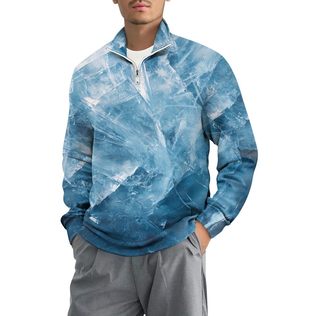 Men's Loose Casual 1/4 Zip Sweatshirt Fashion Printed Long Sleeve Top With Pockets