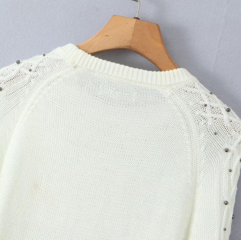 2024 Autumn Women's European & American Style Beaded Round Neck Sweater: Versatile, Fashionable & Casual