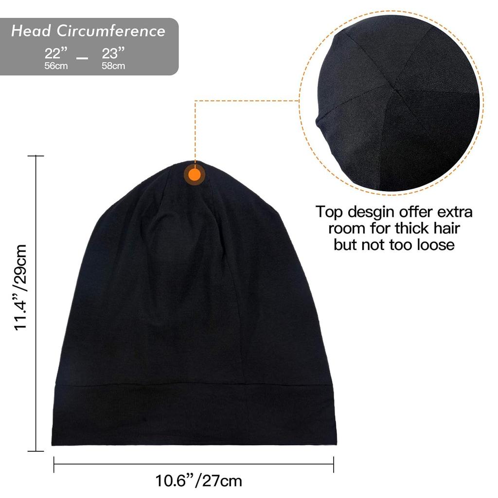 Silky Satin Lined Bonnet Sleep Cap - Adjustable Stay on All Night Hair Wrap Cover Slouchy Beanie for Curly Protection Women and