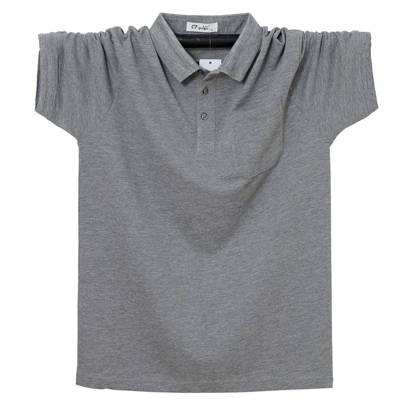 

Solid Color Plus Size Turn-Down Collar Short Sleeve Pocket Cotton Polo 7XL сірий