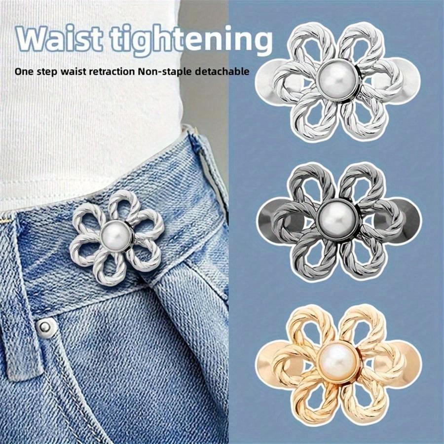 1pc Flower Waistband Buckle Free Pants, Waistband Of Jeans, Large To Small, No Mark Fixed Button Tightening Tool