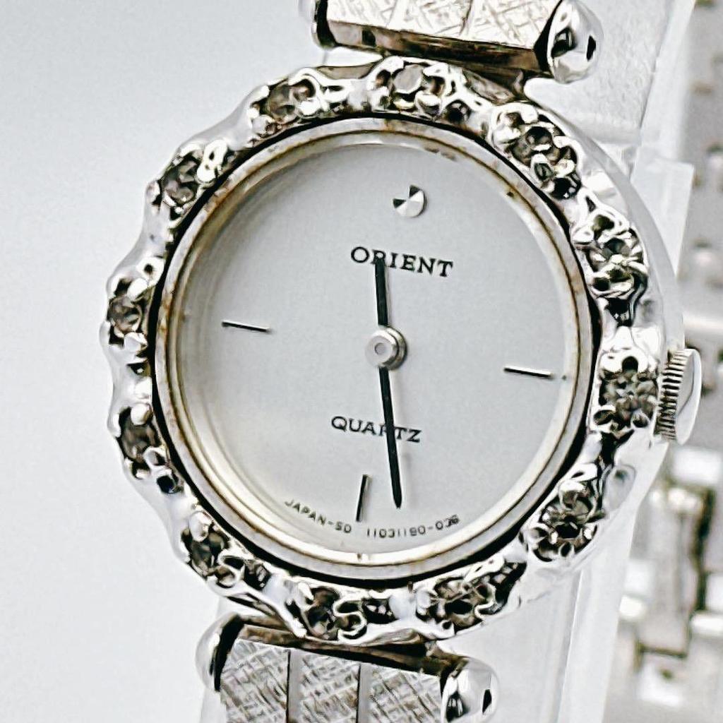 Used Good Condition [operating/battery Replaced] ORIENT Bracelet Watch Bangle Silver Stone