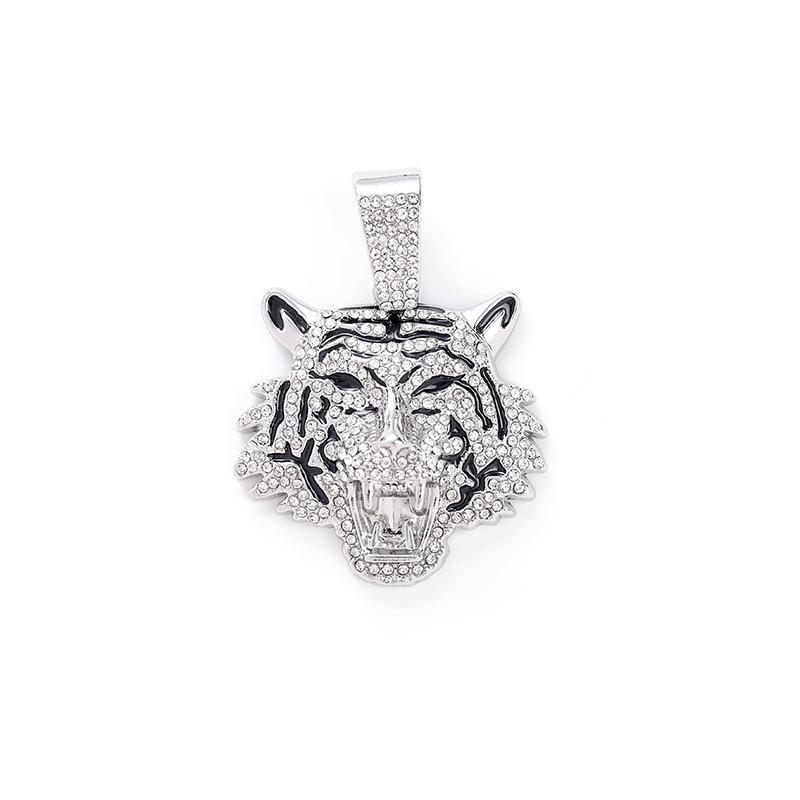 Alloy Three-Dimensional Full Diamond Tiger Pendant Cuban Necklace Men S Hip-Hop Cool Niche Jewelry Hip-Hop Trend