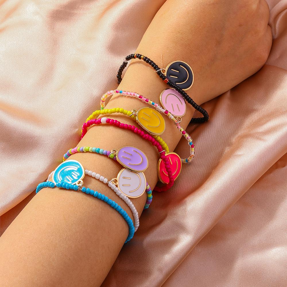 7Pcs/Set Bohemian Cute Smile Face Bracelet for Women Colorful Beads Bracelets Handmade Girls Party Holiday Jewelry Gifts