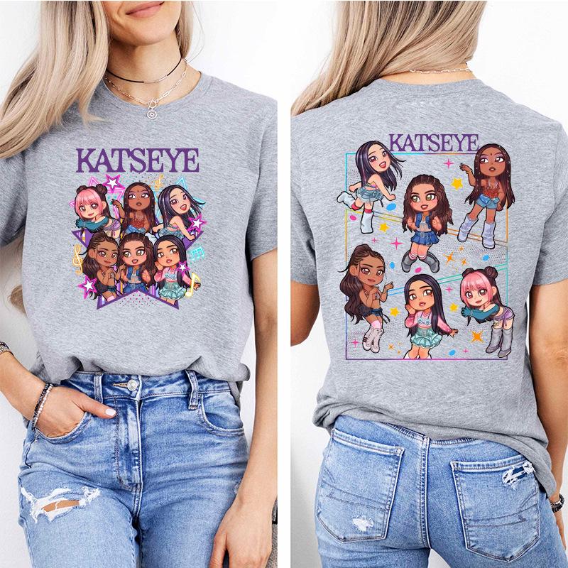 Korean Girl Group Katseye Double-Sided Print Short Sleeve T-Shirt, European Size Modal Top