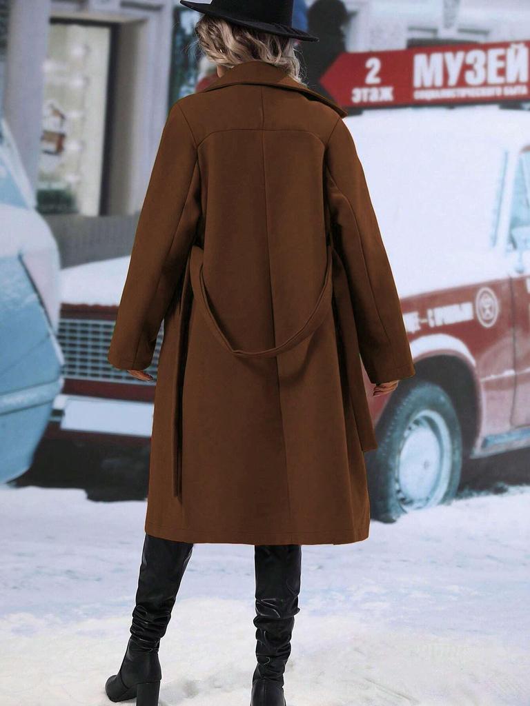 2024 Autumn/Winter Double-Breasted Woolen Tie-Belt Suit Collar Overcoat for Women