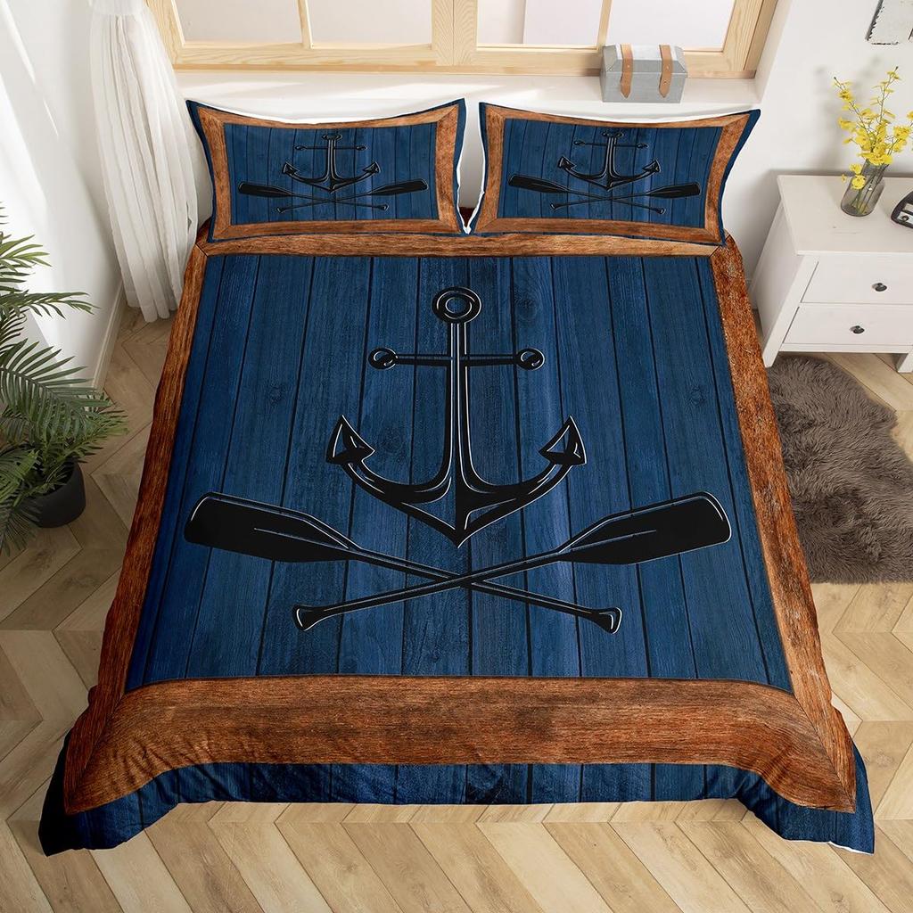 Anchor Duvet Cover Sets For Teens Adults Queen Quilt Covers Lightweight Down Room Decor 2 Pillowcases 1 Duvet Cover No Comforter