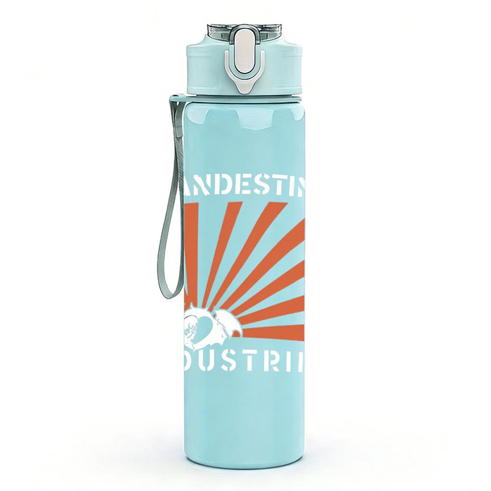 1PC Sunburst Orange Radial Graphic Print 750ml Colorful Plastic Sports Water Bottle Leakproof Pop Up Lid with Straw for Outdoor Work Home Use