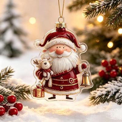 Christmas 2D Flat Acrylic Hanging Ornament Gingerbread Man Santa Claus Pendant for Xmas Tree Holiday Home Decor Gift