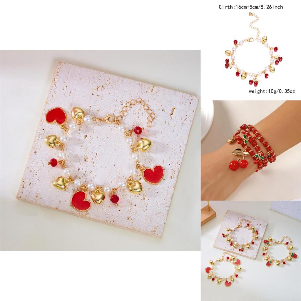 Fruit Jewelry Cherry Strawberry Heart Alloy Bracelet For Women Gift