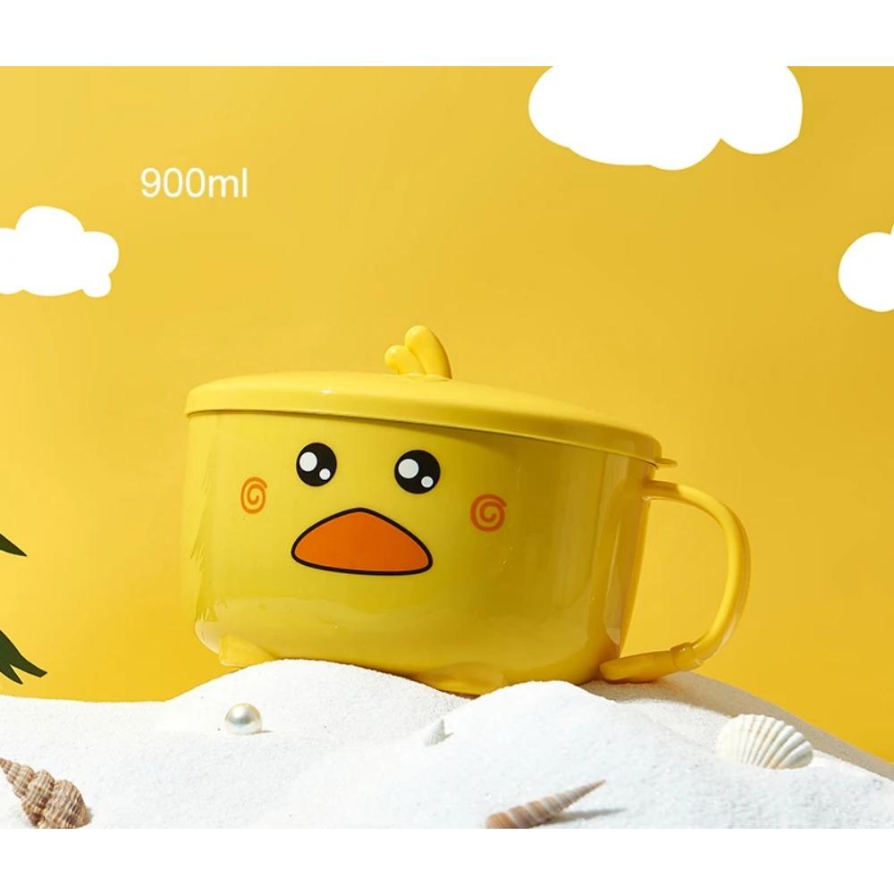Bol Ramen Rață Drăguță 900/1200ml cu Capac Oțel Inoxidabil Kawaii Strat Dublu Bucătărie Tăiței Salată Fructe Orez Supă Veselă