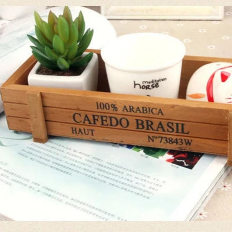 Retro Garden Plant Pot Vintage Wooden Storage Box for Sundries Stationery Pen Box Succulents Flower Pots Balcony Home Decoration