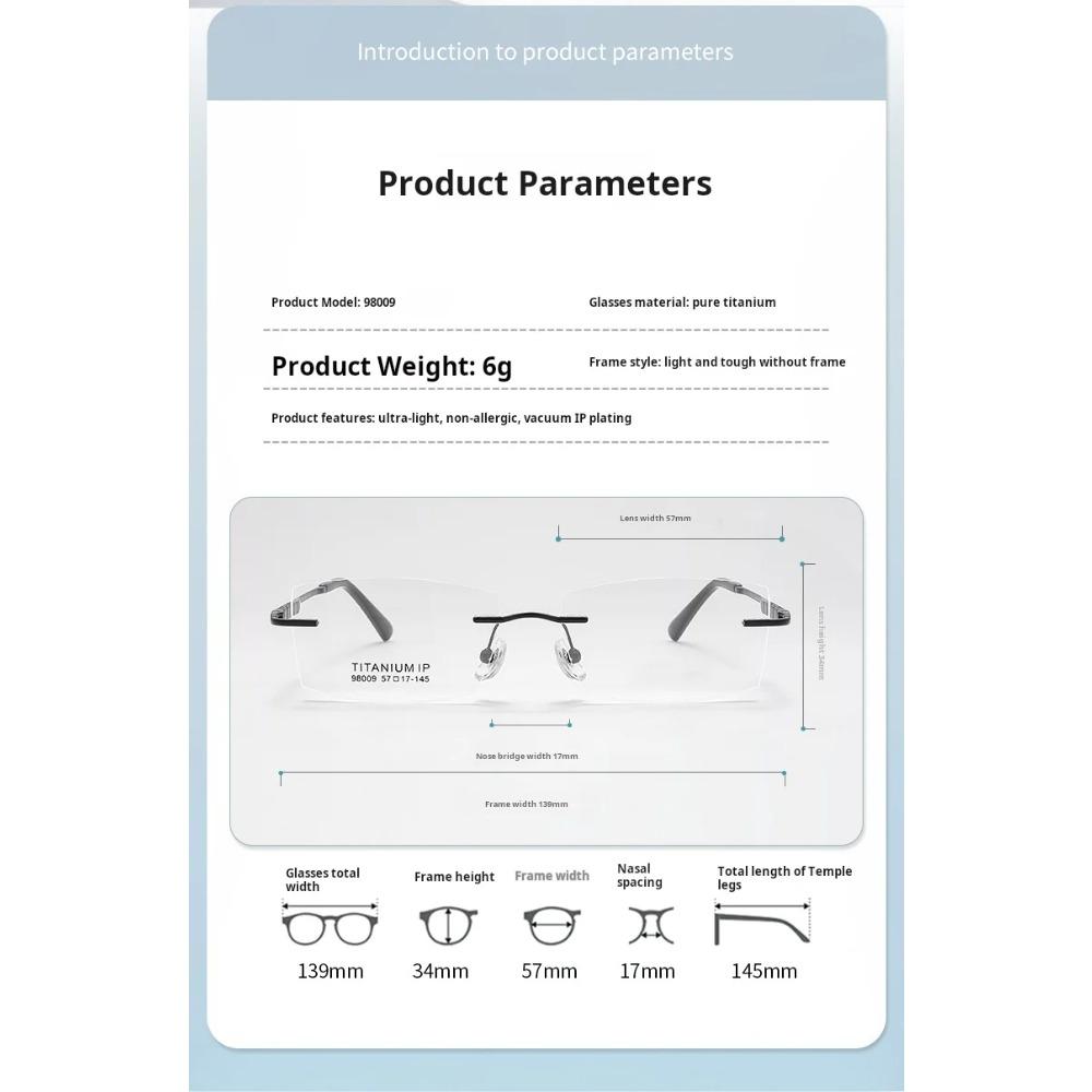 YIMARUILI Pure Titanium Myopia Hyperopia Progressive Men Rimless Glasses With Anti-reflective Anti-scratch Lenses Eyewear Women