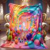 A Cozy Fleece Blanket Featuring a Vibrant Rainbow Design, Ideal for All Seasons. This High-Quality Digital Print Cooling Blanket Makes a Wonderful Gif