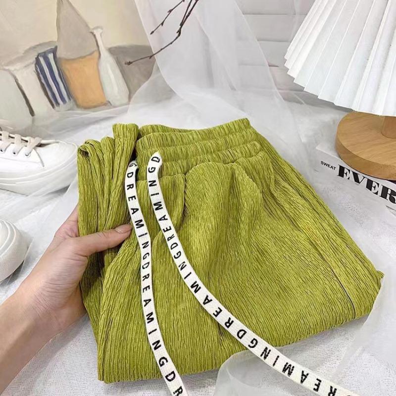 

Spring and summer letter drawstring Chiba pants fashionable versatile pleated loose wide-leg pants high waist thin lazy straight-leg pants average size (80-70 kg)