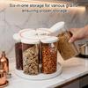 360-Degree Rotating Grain Dispenser Dry Food Storage Bin with Lids Cereal Dispenser with 6 Sealed Containers for Rice Beans Pasta Flour Oats Pantry