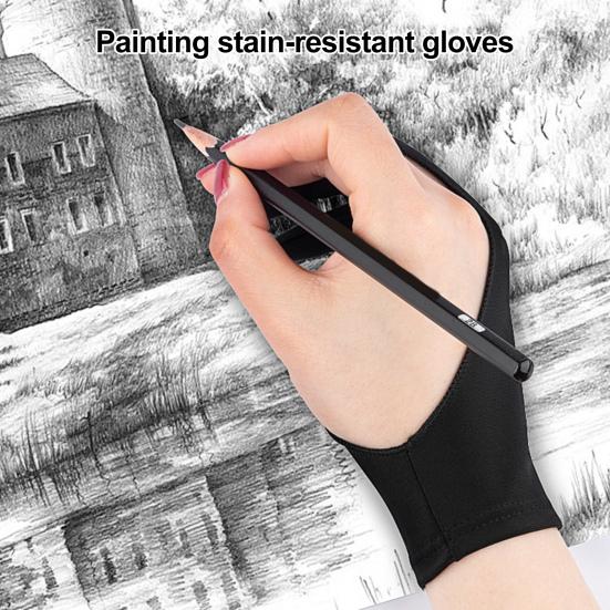1 Stück Künstler Grafik Zeichentablett Handschuh Doppellagig Zwei Finger Digitales Tablet Skizzierhandschuh Herren Damen Handflächenerkennung Digital Art Handschuh