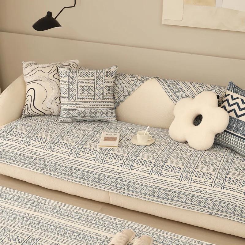 Bohemian Geometric Pattern Sofa Towel Anti Slip Wear-resistant Sofa Cushion Pillowcase  Dustproof Cotton and Linen Settee Cover