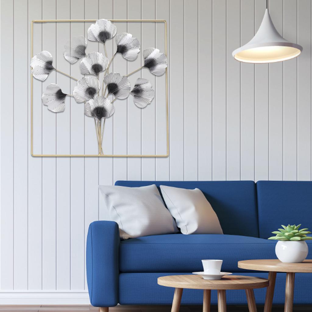 Metal Leaf Wall Art Decor Luxurious Metal Ginkgo Biloba Wall Hanging Decoration for Home Living Room Bedroom