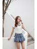 2023 Summer High-Waist Ruffled Denim Skirt Shorts for Petite Women: Sweet & Slimming