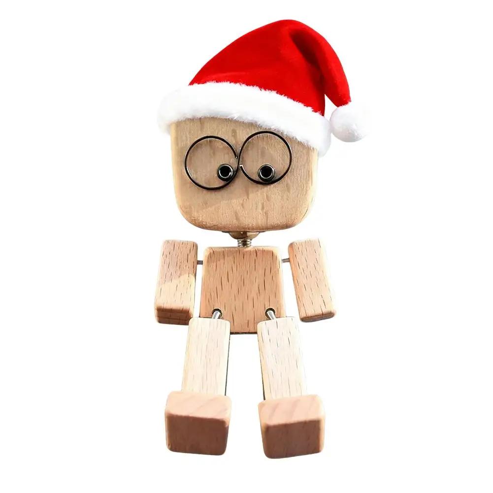 

Christmas Wooden Man Figurine Shaking Wooden Man Figure Dashboard Auto Ornaments Sculpture Desktop Gifts Funny Decoration I7U8