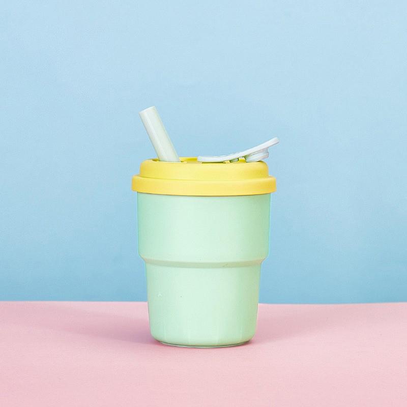 

400 мл Кавова кружка з кришкою, соломинкою, силіконова, для холодних напоїв, соку, молока, чаю, герметична, пляшка для питної води, портативна, дорожня чашка зелений