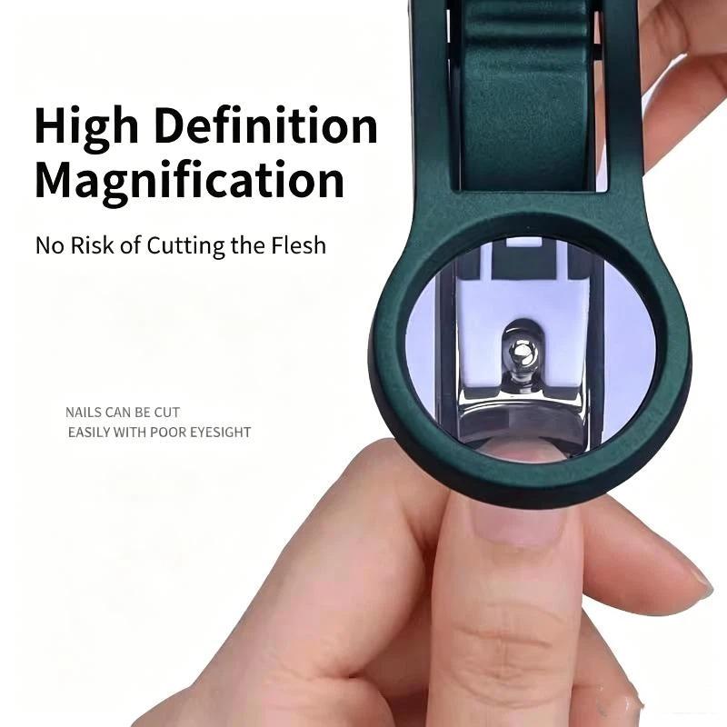 Stainless Steel Nail Clipper With Magnifying Glass Anti-Splash Heavy Duty Sharp Trimmer for Hard Thick Nails Elderly Home Use