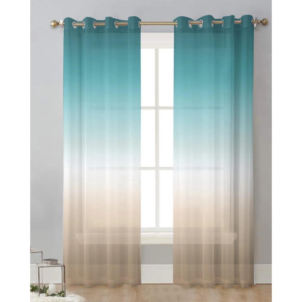 Teal Green Khaki Gradient Sheer Curtains for Living Room Decoration Window Curtains for Kitchen Tulle Voile Organza Curtains