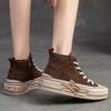 Johnature Spring Genuine Leather Women Flat Shoes Lace-up Handmade Leisure Comfortable Thick Soled Shoes