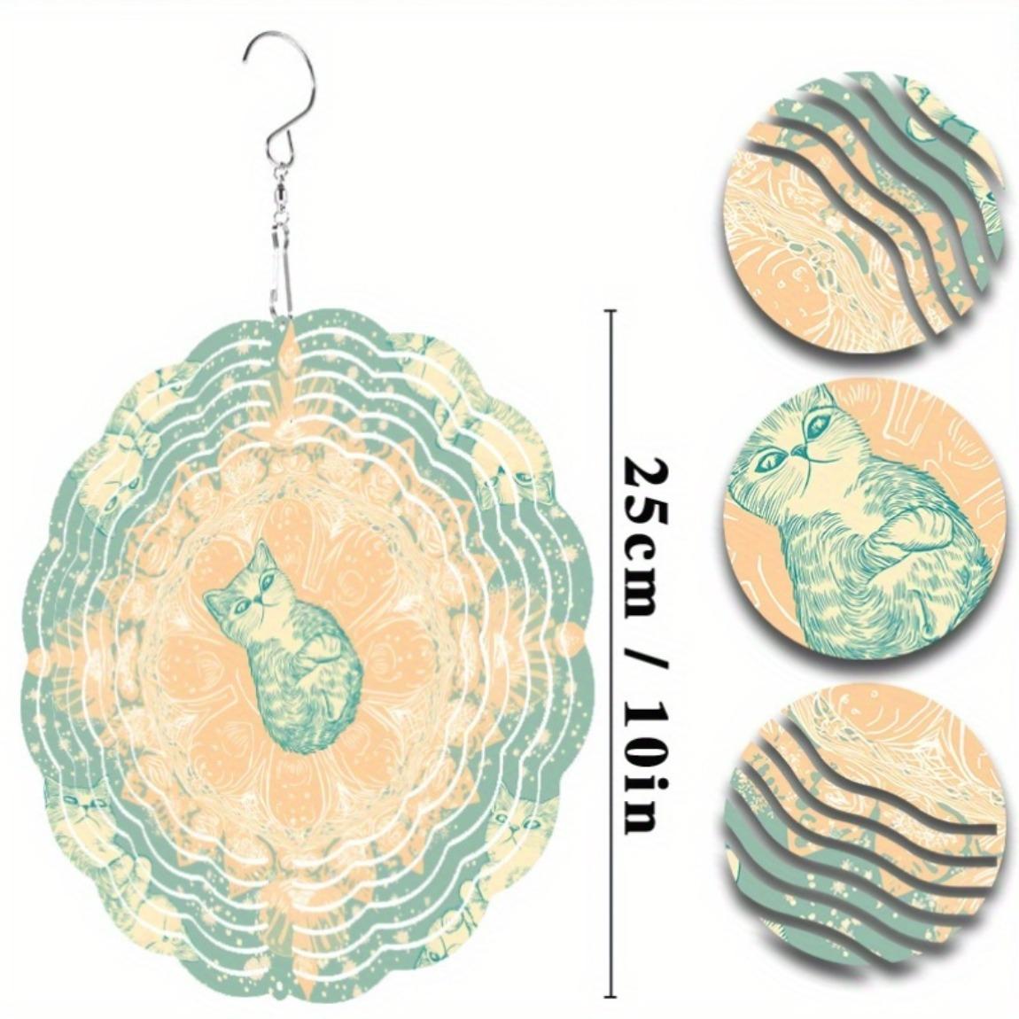 

10-дюймовый кошачий колокольчик ветра, яркий сине-зеленый цветочный дизайн, крючок для подвешивания на 360 градусов, идеально подходит для весенне-летнего декора, идеальный подарок для любителей кошек 01A