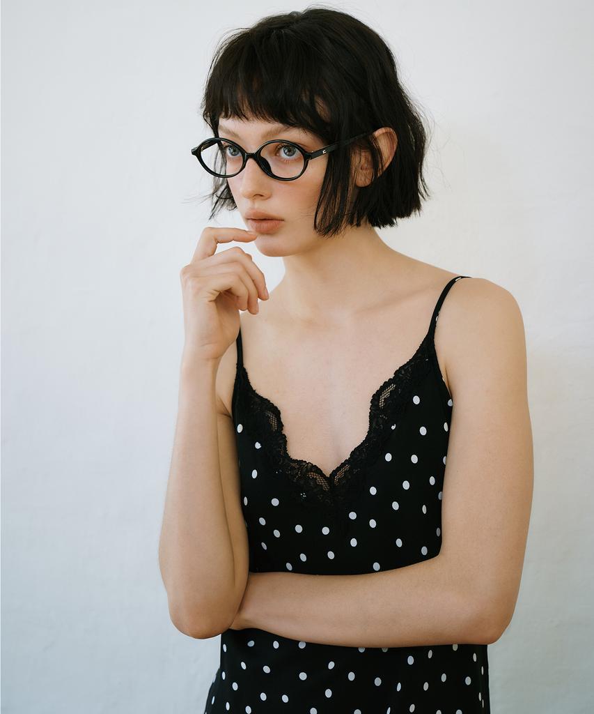 GREENBUTTER Dot Lace Slip Dress (Black)