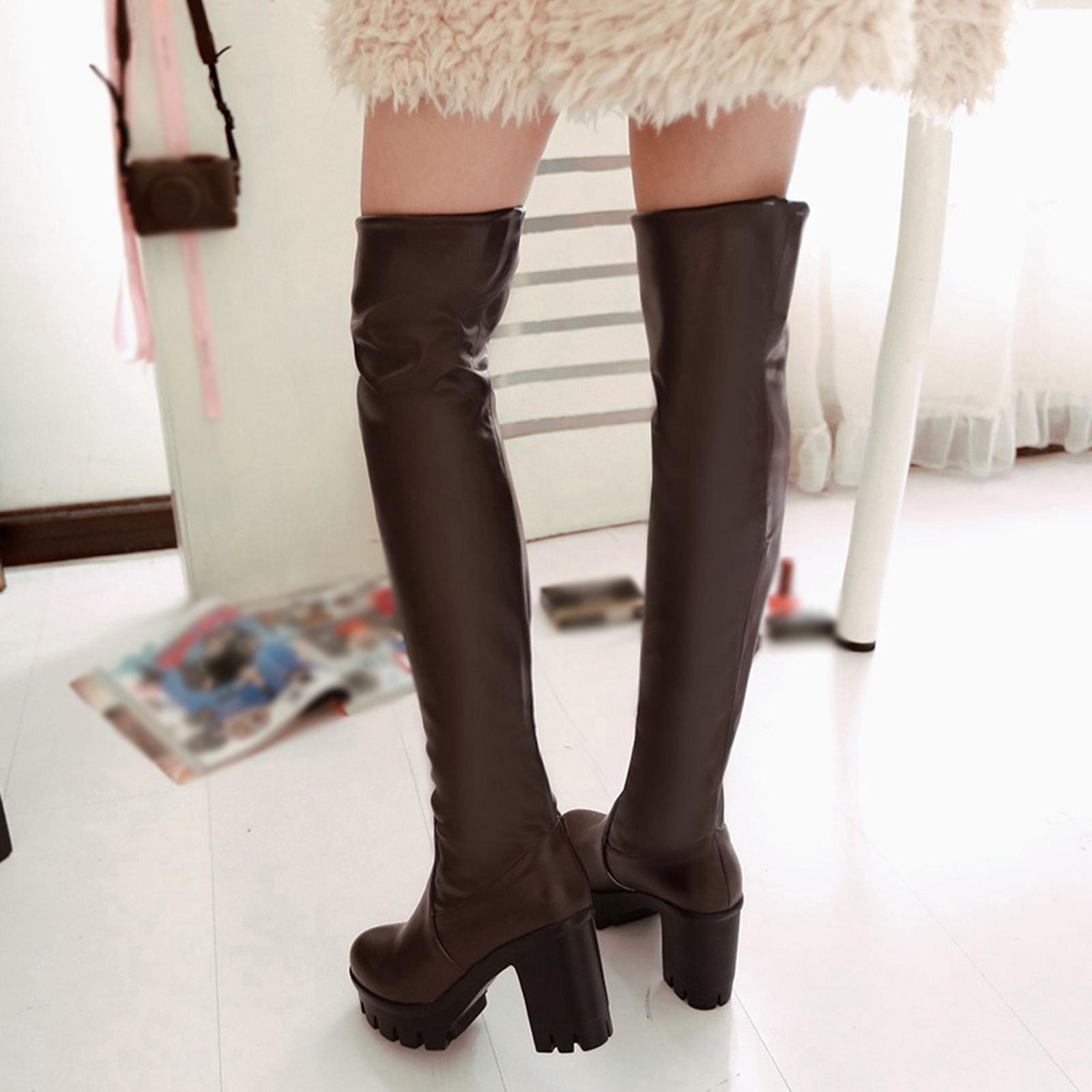 

Модные женские сексуальные туфли на высоком каблуке, толстые сапоги на квадратном каблуке до колена, зимние сапоги 41 коричневый