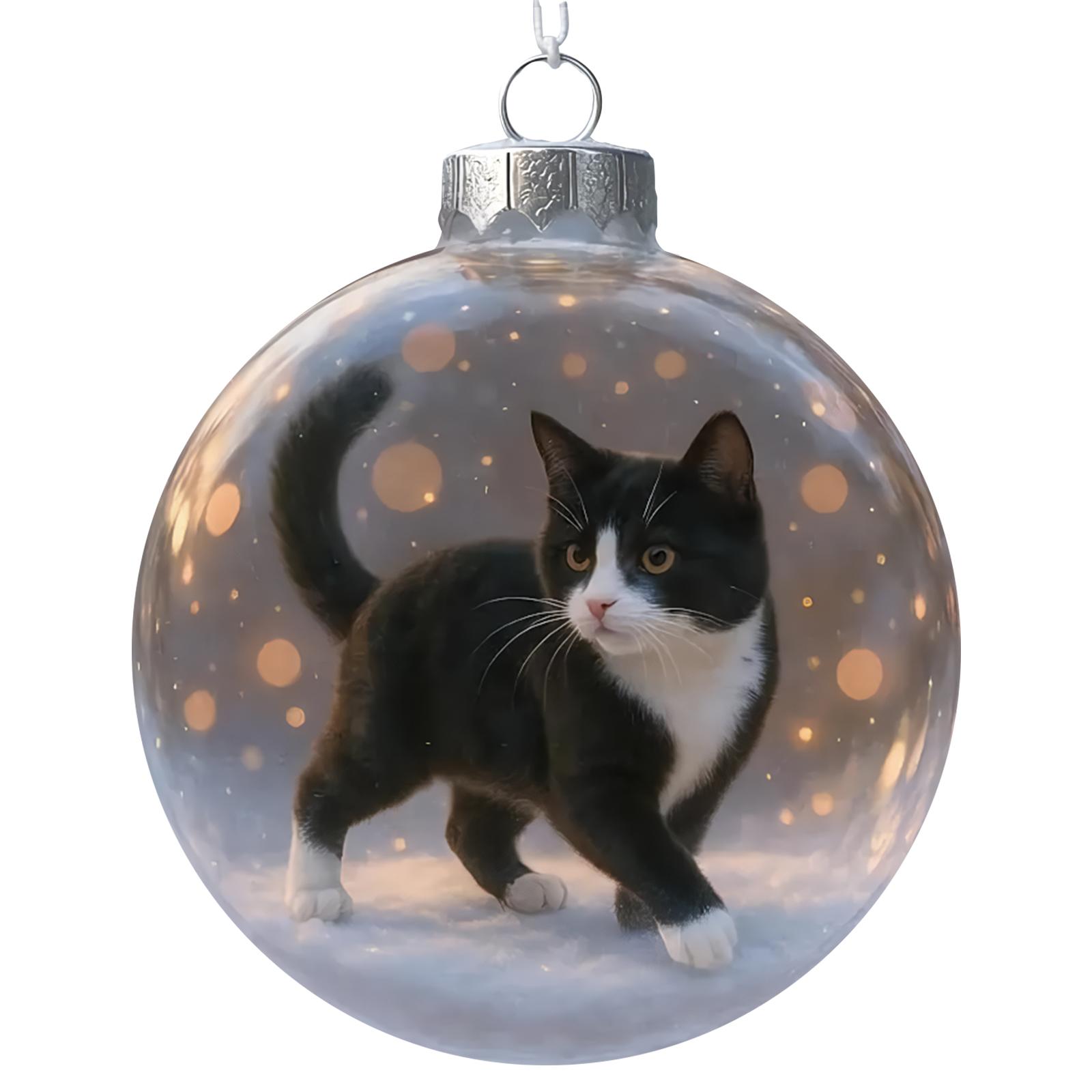 

3D Xmas Tree Cat Ball Pendant Xmas Tree Kitten Ball Ornament 3D Cat Ball Holiday Decoration for Living Room Window & Office