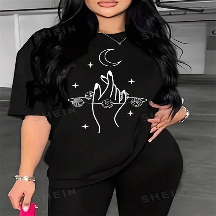 Summer Round Neck Printed Top Fashionable Casual Cute Short Sleeved Women's Pure Cotton T-shirts