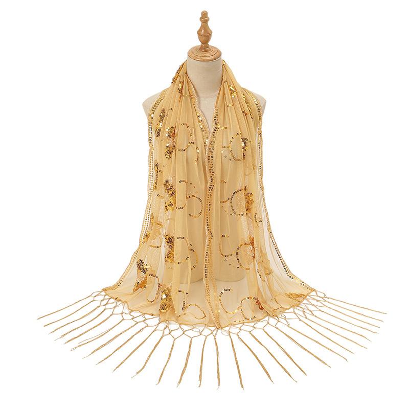 New Sequined Peacock Tassel Embroidered Long Scarf for Women  Fashionable and Versatile National Style Shawl Thin Silk Scarf