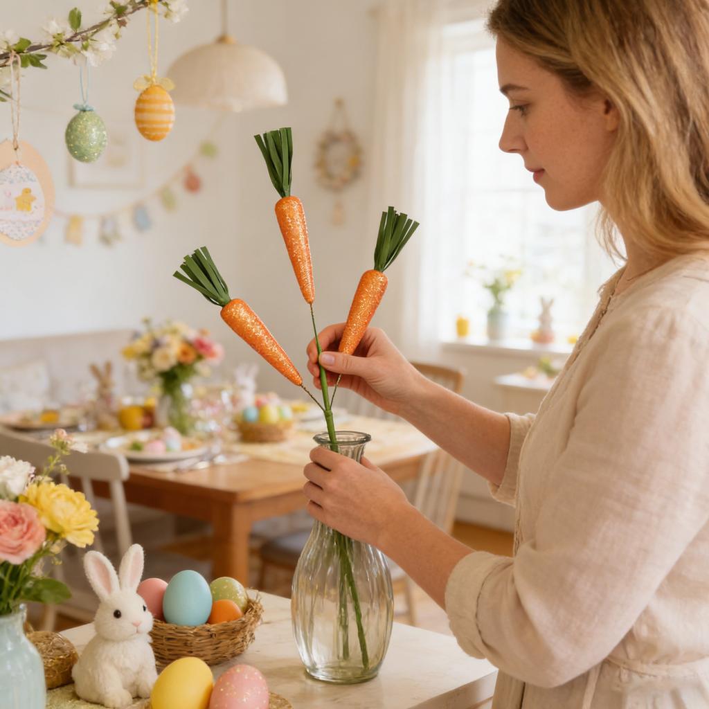Easter Carrot Stem Decoration Set, Suitable For Easter Spring Home And Table Decorations.