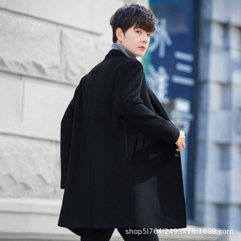 Herren Wintermantel Herren Mittellang und Lang Koreanische Version Figurbetont Wollmantel Verdickter Trenchcoat