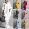 Damen Batwing-Ärmel Maxikleid Lässig Lockerer Schnitt Bootausschnitt Einfarbig Kaftan Kleid